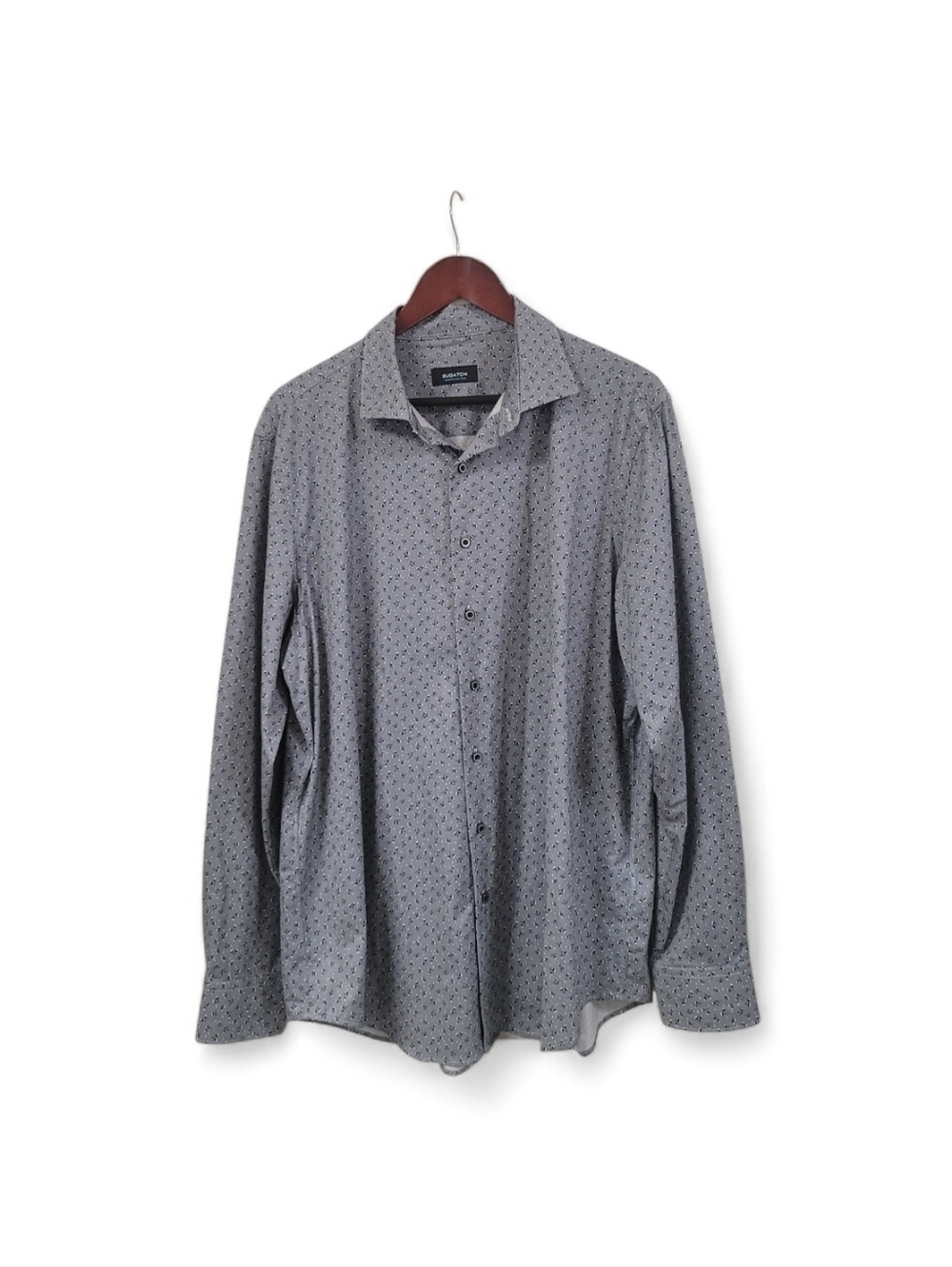 Bugatchi OoohCotton Tech Gray Shirt XL Floral Micro Print Long Sleeve Stretch